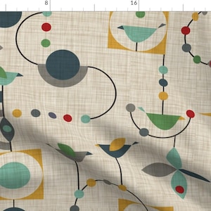 Geometric Fabric - Birdland In Green By Vo Aka Virginiao - Geometric Birds Garden Mod Mid Century Cotton Fabric By The Yard With Spoonflower