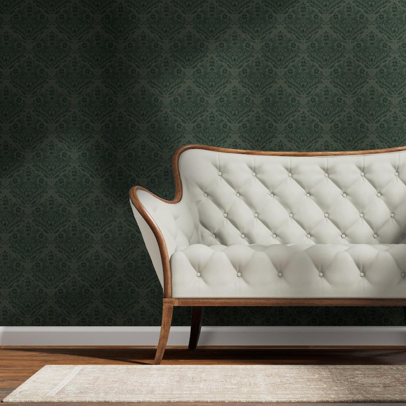 Modern Victorian Gold or Silver Metallic Wallpaper - Damask Dark Green ...