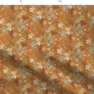 Fall Floral Fabric - Marigold Love by nouveau_bohemian - Faux Texture Faux Burlap Faux Linen Look Marigold Fabric by the Yard by Spoonflower
