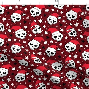 Creepy Christmas Fabric - Santa Skulls by whimsical_brush - Skull Goth Red White Cute Kawaii Santa Claus  Fabric by the Yard by Spoonflower