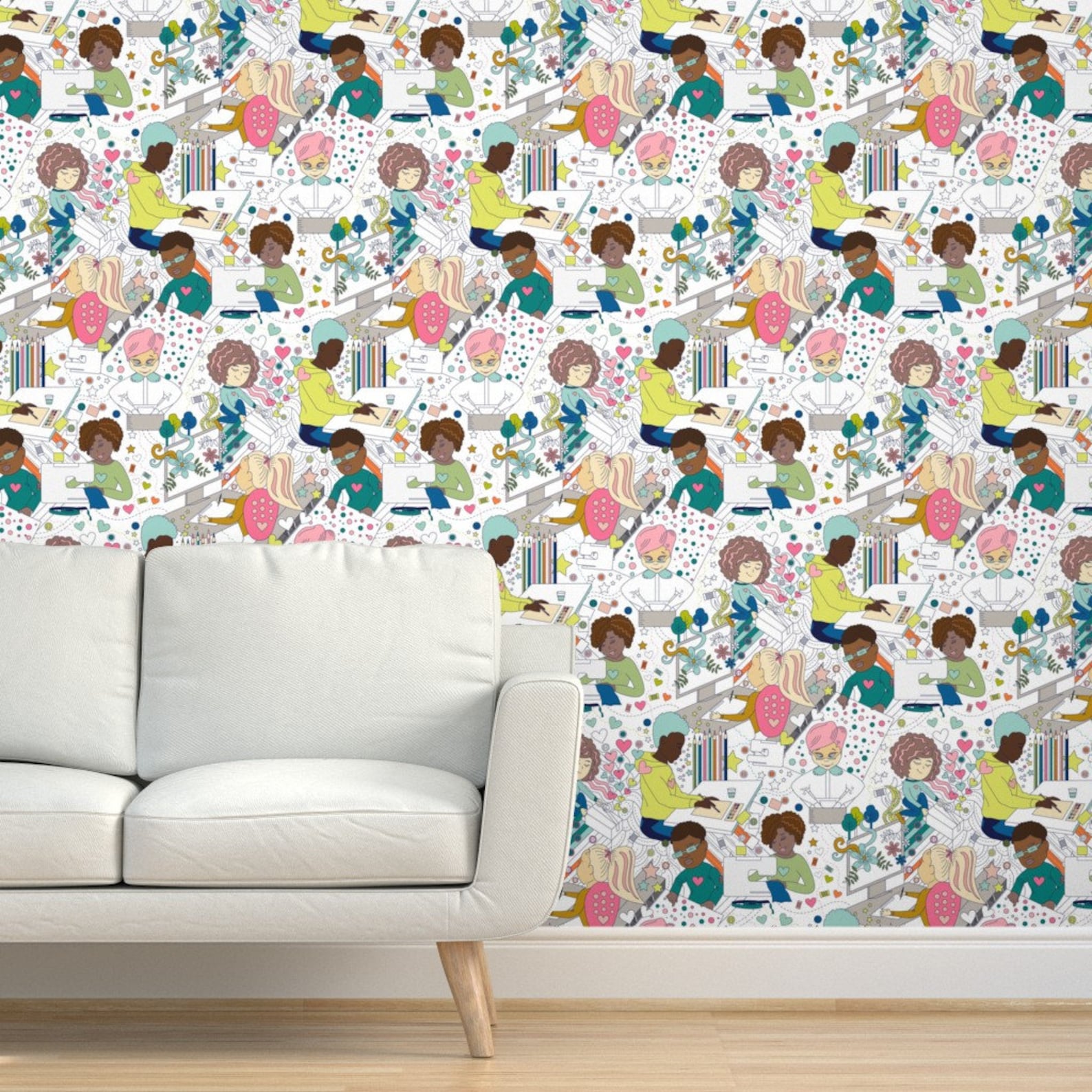 Sewing Wallpaper Spoonflower Wallpaper by Lesunia Colorful Etsy