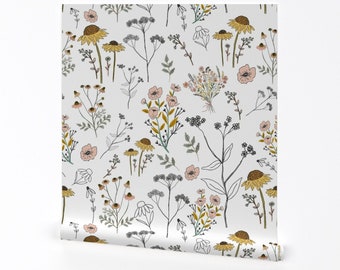 Floral Wallpaper - Large Floral Bee Nice To Me Honey By Hudsondesigncompany - Custom Removable Self Adhesive Wallpaper Roll by Spoonflower