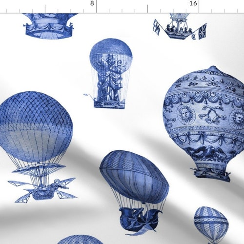 Balloons Fabric the History of Hot Air Balloons Blue and Etsy