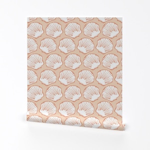 Coastal Removable Peel and Stick Wallpaper - Beach Shells Seashells Scallop Ocean - Wall Art Wall Decor - Mermaid Seashells by mint_tulips