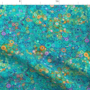 Abstract Aqua Fabric - Painted Galaxy By Elramsay - Teal Blue Swirls Waves Ocean Tropical Bright Cotton Fabric By The Yard With Spoonflower
