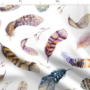 Feather Fabric - Watercolor Feather Boho Color Organic Design By Peace Shop - Feather Boho Modern Cotton Fabric By The Yard With Spoonflower