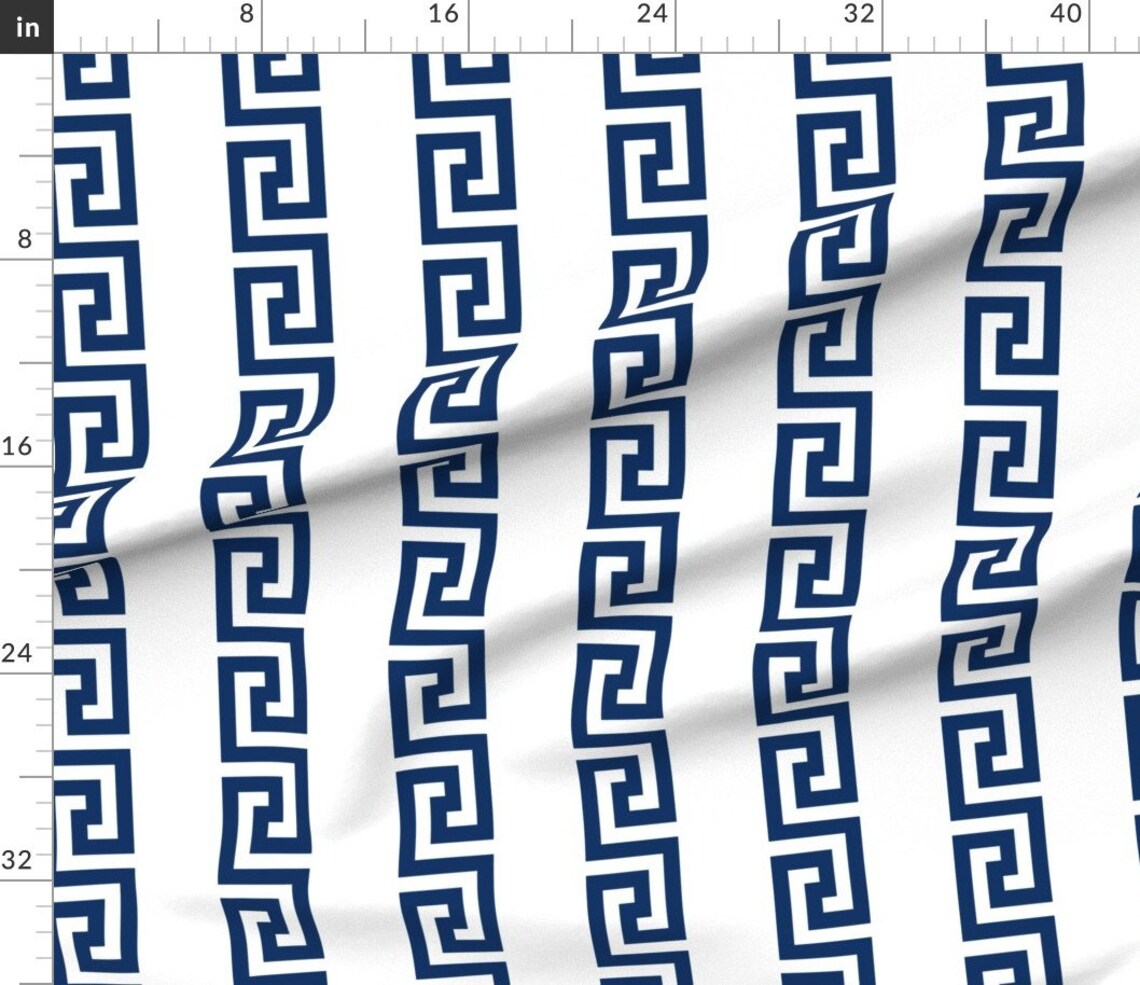 Greek Key Fabric Greek Key Stripe Navy By Danika Herrick | Etsy