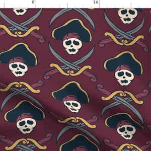 Pirate Skulls Fabric - Fearsome Pirate By Designs By Miss Mandee - Pirate Skulls and Swords Cotton Fabric By The Yard With Spoonflower