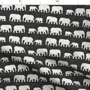 Gray Elephants Walking Line Fabric - Elephants March - Charcoal By Littlearrowdesign - Elephants Cotton Fabric By The Yard With Spoonflower