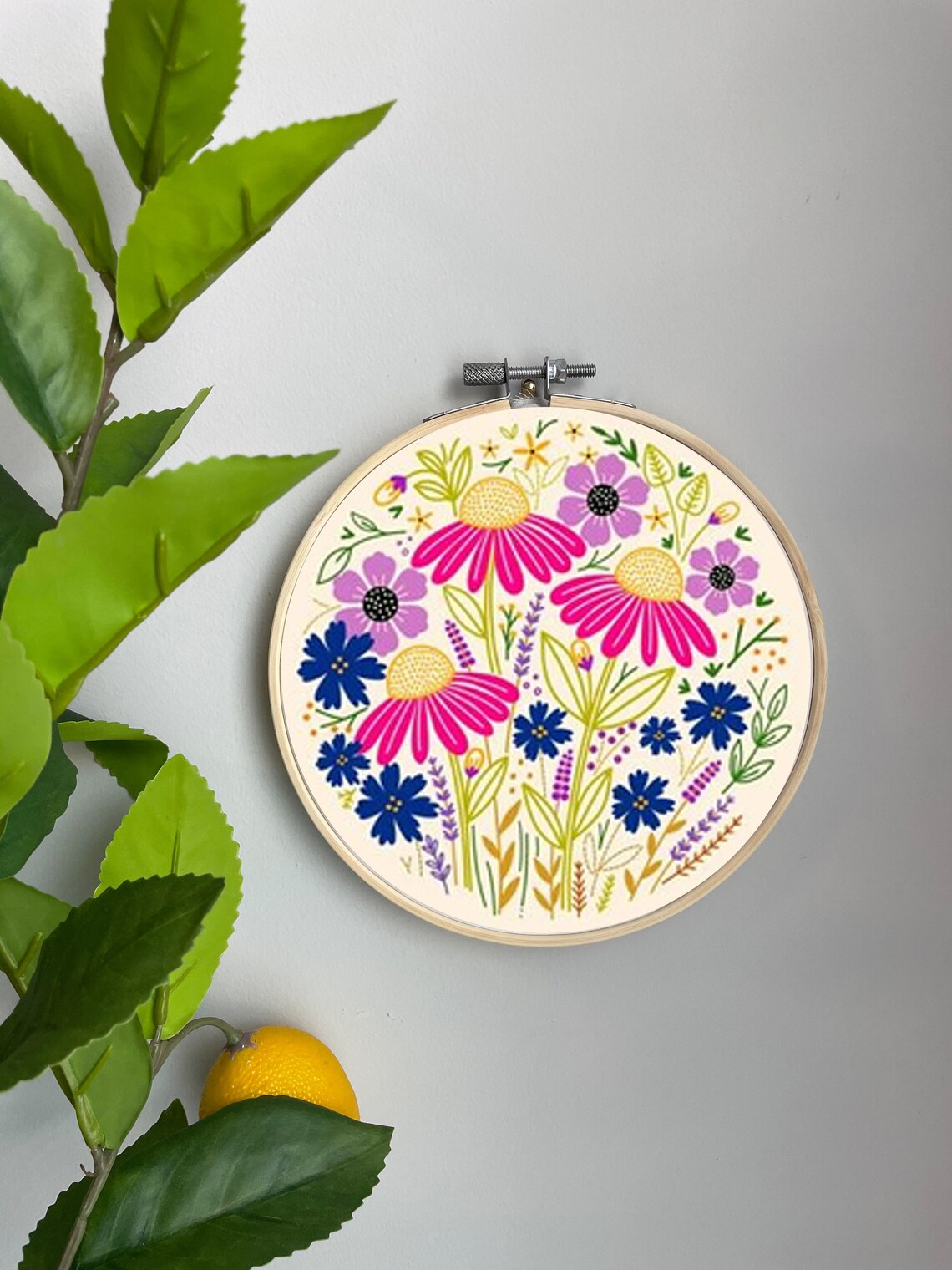 Floral Embroidery Template on Cotton Coneflowers by Etsy
