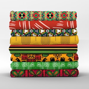Kwanzaa Cotton Fat Quarters - African Holiday Ankara Wax Look Bold Collection Petal Quilting Cotton Mix & Match Fat Quarters by Spoonflower