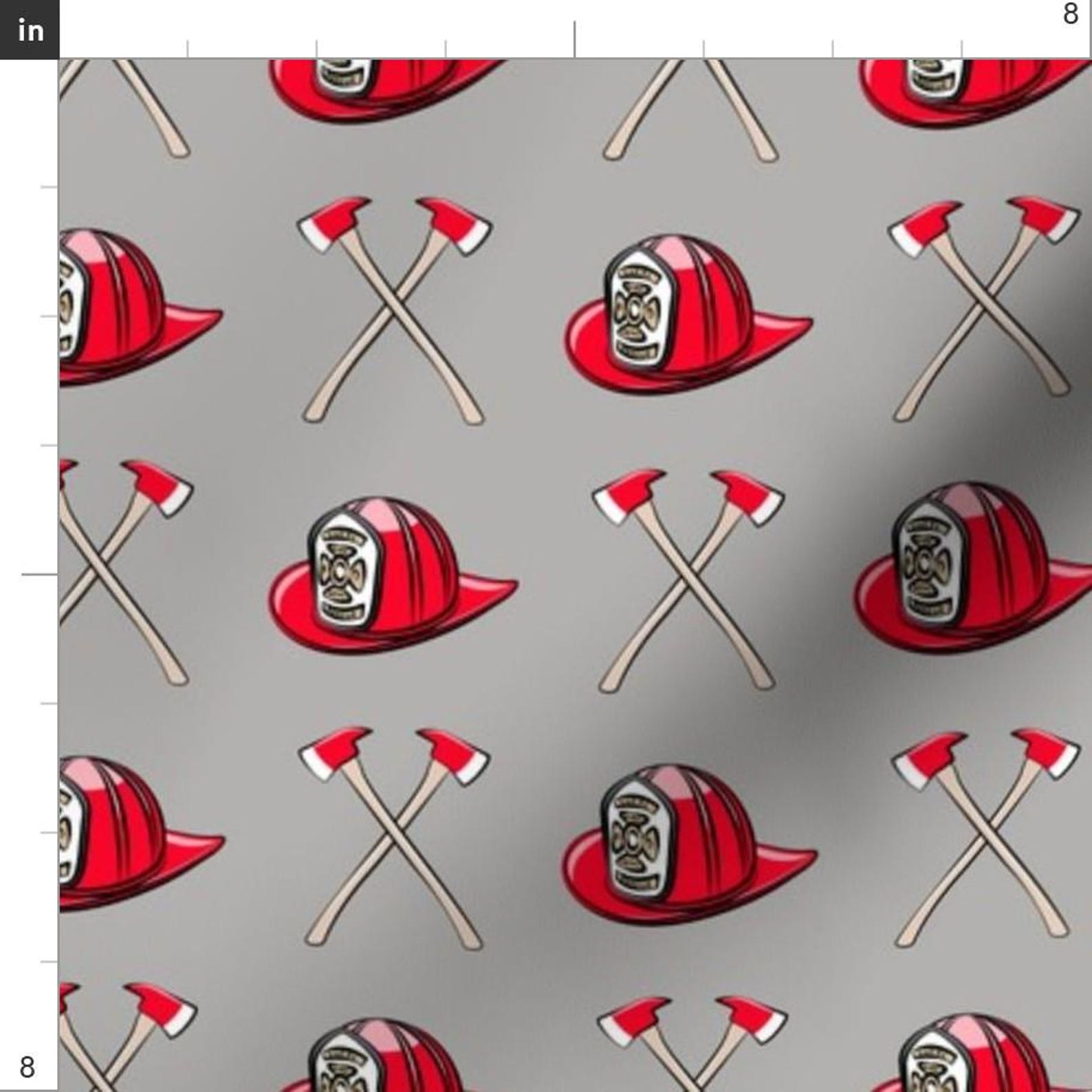 Firefighter Fabric - Firefighter Helmet and Axe on Grey by ...