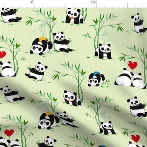 Green Giant Panda Asian Fabric - Giant Panda Cuties By Avisnana - Giant Panda China Love Cotton Fabric By The Yard With Spoonflower