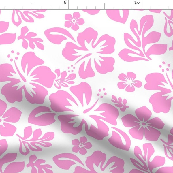 Pink Fabric - Pink Hibiscus Flowers  by surferbedding -  Coastal Surfer Tropical Flowers Hawaiian Floral  Fabric by the Yard by Spoonflower