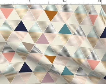 Geometric Fabric - Modern Geometric By Lemonni - Geometric Triangles Stripes Red Black Teal White Cotton Fabric By The Yard With Spoonflower