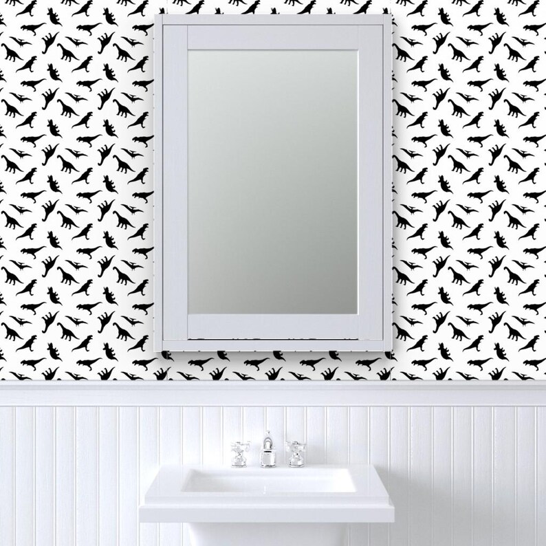 Dinosaur Wallpaper - Dinos By Littlearrowdesign - Black White Kids Nursery Playroom Removable Self Adhesive Wallpaper Roll by Spoonflower image 8