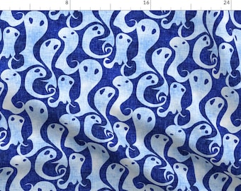 Blue Ghosts Fabric - Ghosts - Blue By Thecalvarium - Ghost Watercolor Halloween Scary Spooky Blue Cotton Fabric By The Yard With Spoonflower