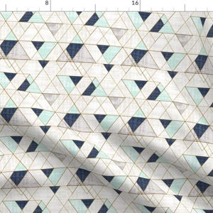Geo Fabric - Mod Triangles Navy Mint - Medium By Crystal Walen - Geometric Triangles Mint Gray Cotton Fabric By The Yard With Spoonflower