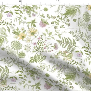 Botanical Fabric - Wild Summer Botanical By Gartmanstudio - Green White Nature Greenery Plants Cotton Fabric By The Yard With Spoonflower