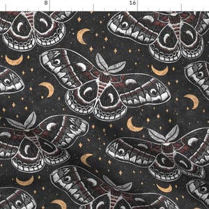 Lunar Moth Fabric - Celestial Cecropia By Byre Wilde - Nocturnal Gray Stars Moon Celestial Bug Cotton Fabric By The Yard With Spoonflower