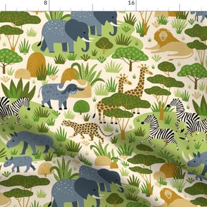 Safari Fabric - Safari Wild Animals In Africa Savannah By Heleen Vd Thillart - Animals Nursery Cotton Fabric By The Yard With Spoonflower