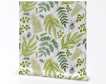 Ferns Wallpaper - Fernery Block Print Style 2 By Pinky Wittingslow - Ferns Custom Printed Removable Adhesive Wallpaper Roll by Spoonflower