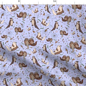 Otter Blue Fabric - Otters On Purple By Nemki - Otter Cute Blue Animals Cute Otter River Cotton Fabric By The Yard With Spoonflower
