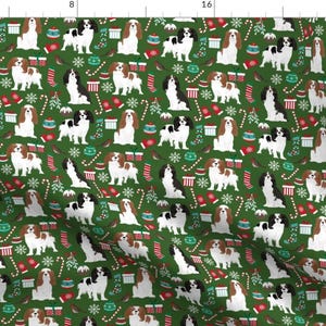 Holiday Spaniel Fabric - Cavalier King Charles Spaniel Christmas Dog By Petfriendly - Winter Dog Cotton Fabric by the Yard with Spoonflower