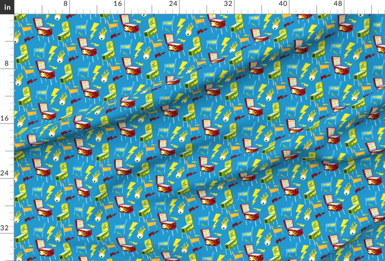Retro Pinball Fabric - Pinball Wizard Blue by Sparkyfirepants - Vintage ...