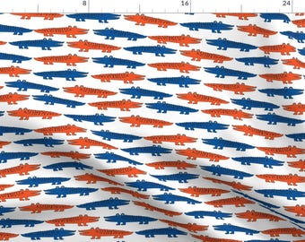 Alligators Fabric - Alligator Blue And Orange Crocodiles Fabric Reptiles By Andrea Lauren - Gator Cotton Fabric By The Yard With Spoonflower