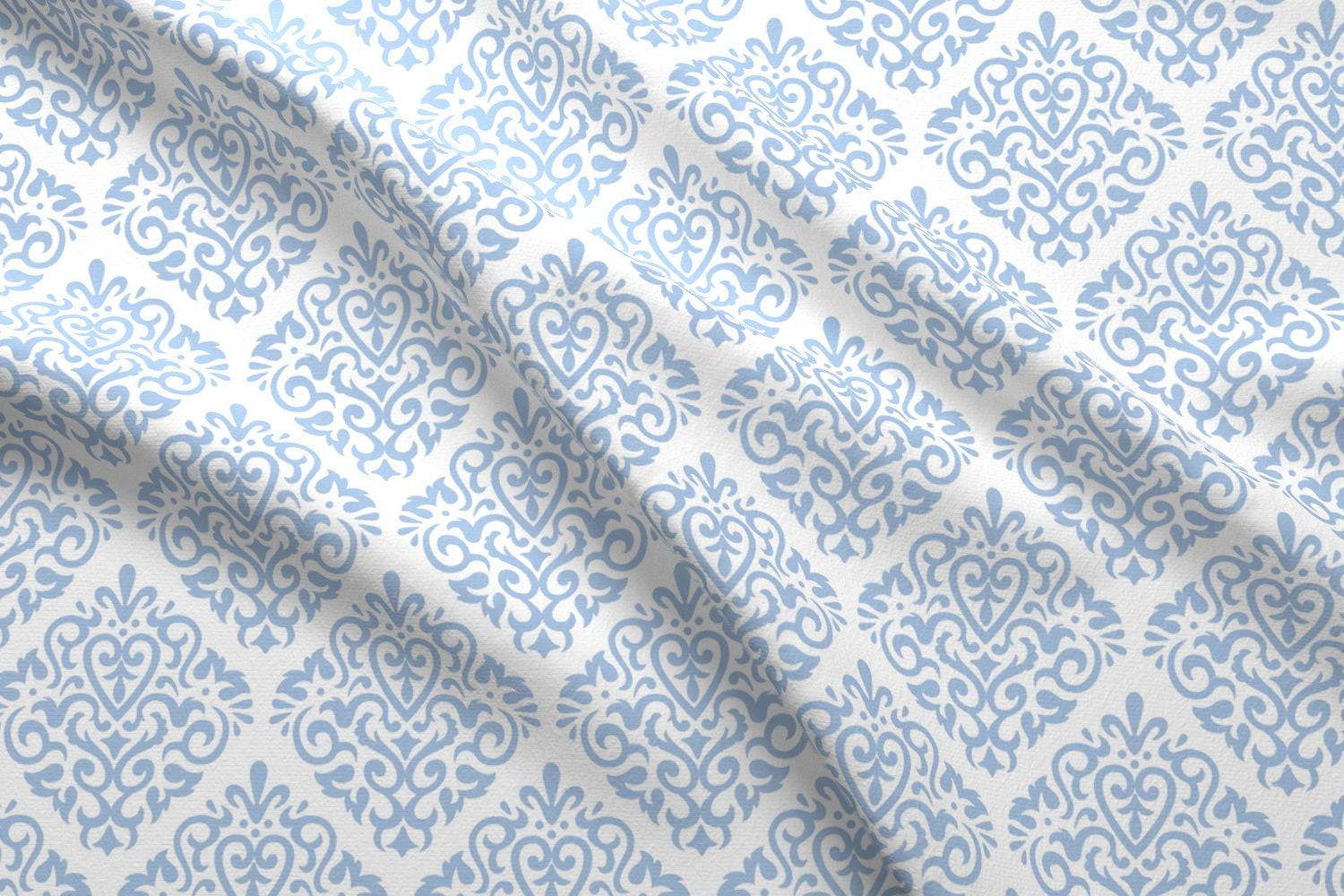 Blue Damask Fabric Blue On White By Mariafaithgarcia Ogee Etsy