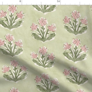 Spring Botanical Fabric - Boho Wildflower by apostrofodesign - Retro Flowers Simple Sweet Hand Drawn Pink Fabric by the Yard by Spoonflower