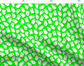 Halloween Fabric - Friendly Ghosts Green by melina_mary - Ghosties Spooky Cute Halloween Green Cute Ghosts Fabric by the Yard by Spoonflower