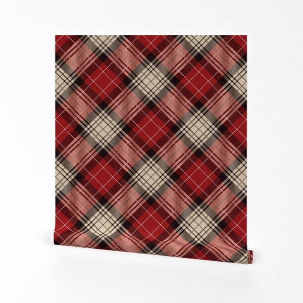 Red Plaid Wallpaper - Tartan Red Plaid By Countrylifedesigns - Cabin Lodge Rustic Farm Removable Self Adhesive Wallpaper Roll by Spoonflower