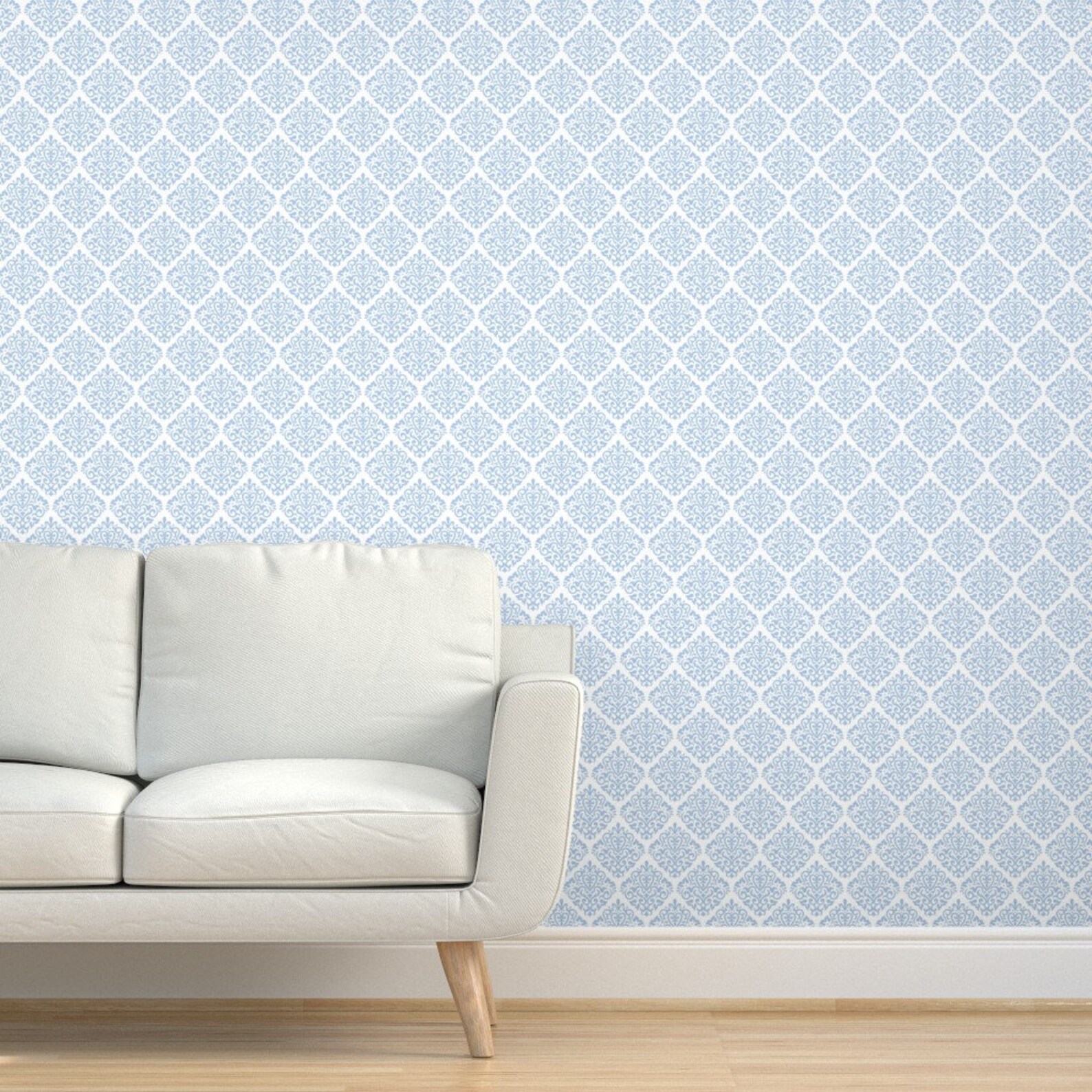 Damask Wallpaper Light Blue on White by Mariafaithgarcia Etsy