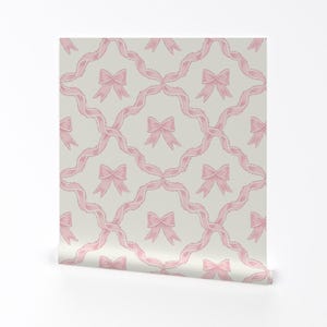 Pink Bow Removable Peel and Stick Wallpaper - Ribbon Trellis Pastel Baby Pink - Wall Art Wall Decor - Ribbon Diamond by nessnordberg