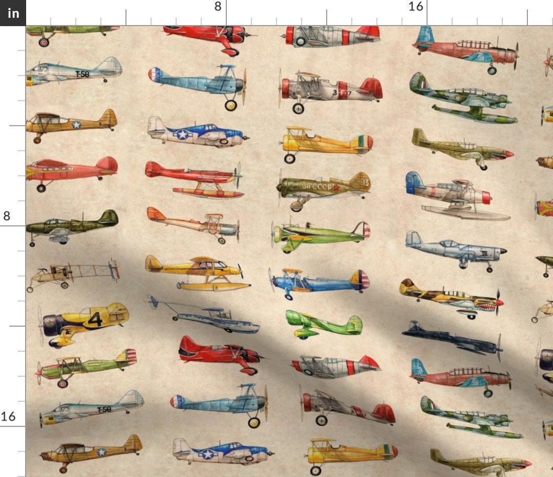 Airplane Vintage Models Aircraft Fabric Antiqued Planes Fabric Repeat