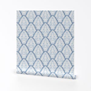 Scallop Wallpaper - Softened Blues By Danika Herrick - Beautiful Light Blue Damask Removable Self Adhesive Wallpaper Roll by Spoonflower