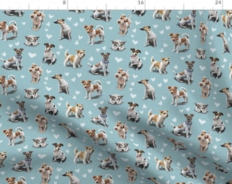 Dog Fabric - Jack Russell Terrier By Elspethrosedesign - Blue Brown Pet Animal Kids Family Dog Cotton Fabric By The Yard With Spoonflower