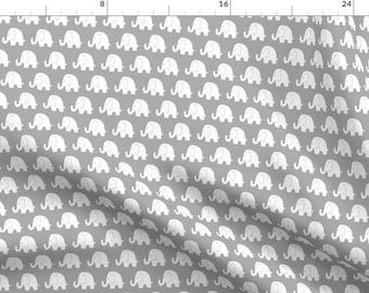 Elephant Fabric - Gray Elephant By Sewluvin - Elephant Gray White Nursery Gender Neutral Baby Cotton Fabric By The Yard With Spoonflower
