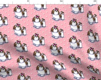 Shih Tzu Fabric - Shihtzu Beaty Pink By Catialee - Shih Tzu Pink Brown White Dog Pet Cute Cotton Fabric By The Yard With Spoonflower