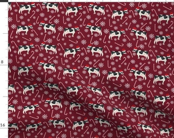 Christmas Cows Fabric - Holstein Cattle Christmas Candycane Peppermint Fabric Ruby By Petfriendly - Holstein Fabric With Spoonflower