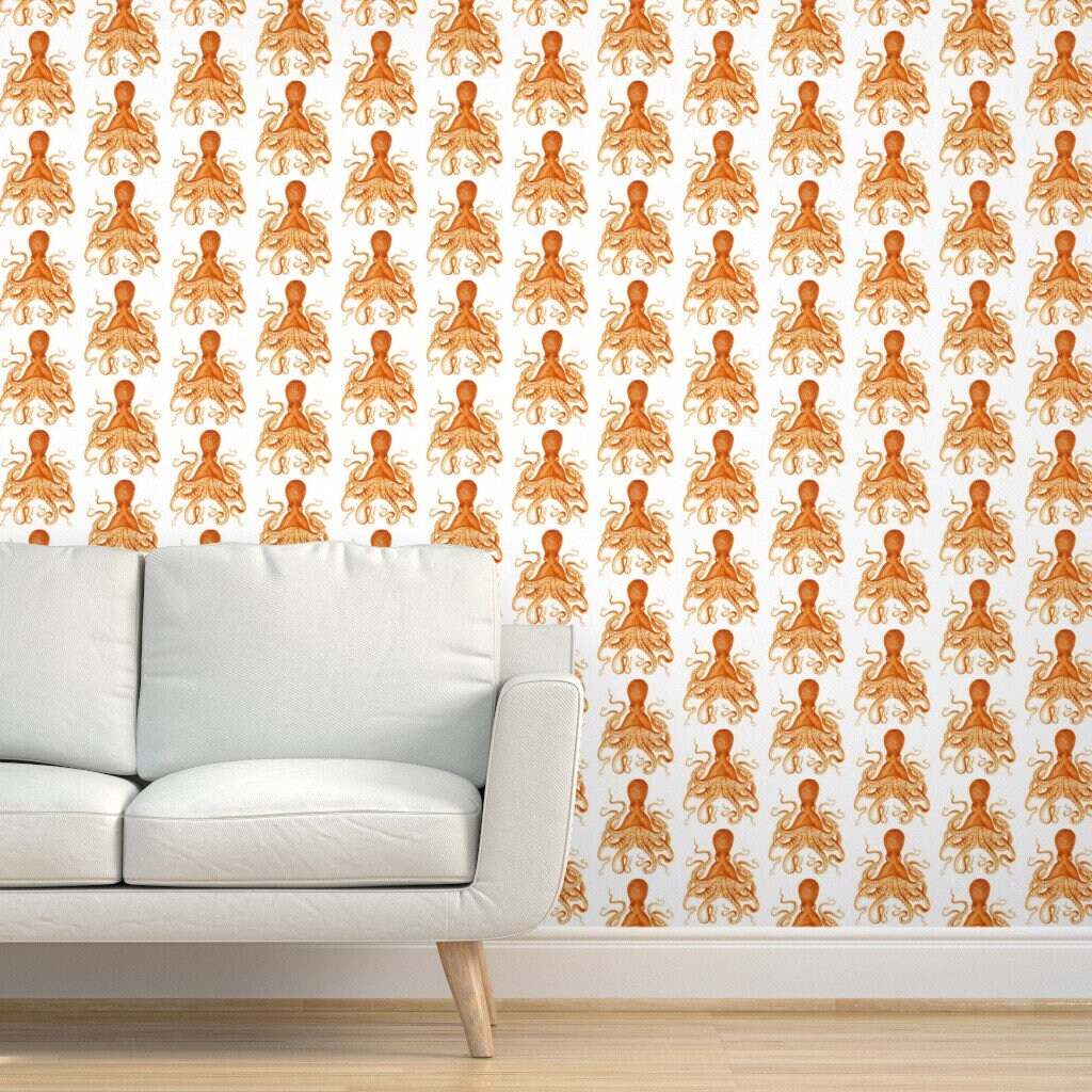 Orange Octopus Wallpaper Octopus Oasis Orange by Etsy