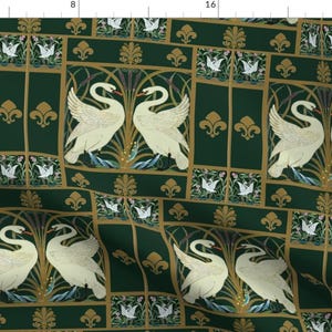 Victorian Swans On Green Fabric - In The Victorian Drawing Room By Floramoon - Victorian Cotton Fabric By The Yard With Spoonflower