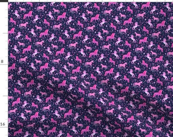 Tiny Pink Unicorns Fabric - Pink Unicorns Small On Navy By Gingerlique - Watercolor Unicorns Pink Night Illustration Fabric With Spoonflower