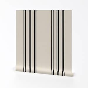 Simple Stripe Removable Peel and Stick Wallpaper - Black Cream Tan Minimal - Wall Art Wall Decor - Aegean Stripe Black by holli_zollinger