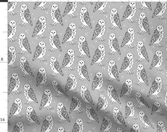 Owl Fabric - Owl // Barn Owl Gray And White Hand-Drawn Original By Andrea Lauren - Owl Gray White Cotton Fabric By The Yard With Spoonflower