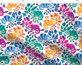 Chameleon Fabric - Colorful Chameleons By Lisa Kubenez - Blue Green Purple Orange Rainforest Kids Cotton Fabric By The Yard With Spoonflower