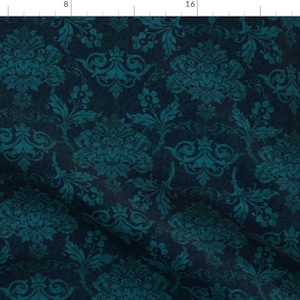 Dark Teal Damask Fabric - Victorian Damask by andrea_haase_design - Flower Vintage Ornamental Turquoise Fabric by the Yard by Spoonflower