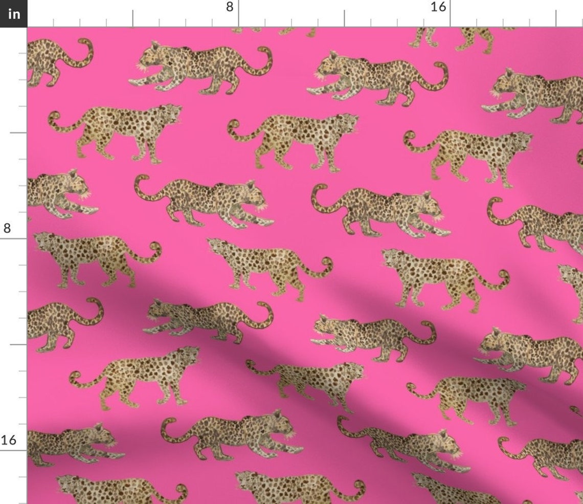 Small Leopards on Pink Fabric Leopard Parade Hot Pink by Etsy